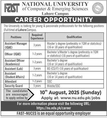 Jobs in National University of Computer & Emerging Sciences Lahore